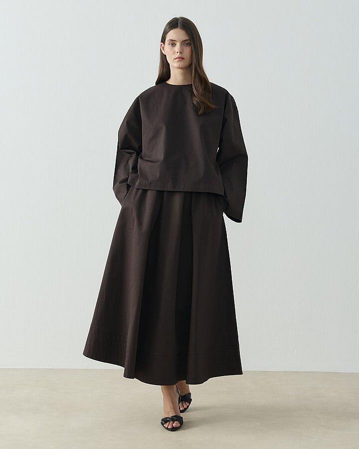 Paper Gabardin Yırtmaçlı Basic Bluz Kahve - Aybikestil (1)