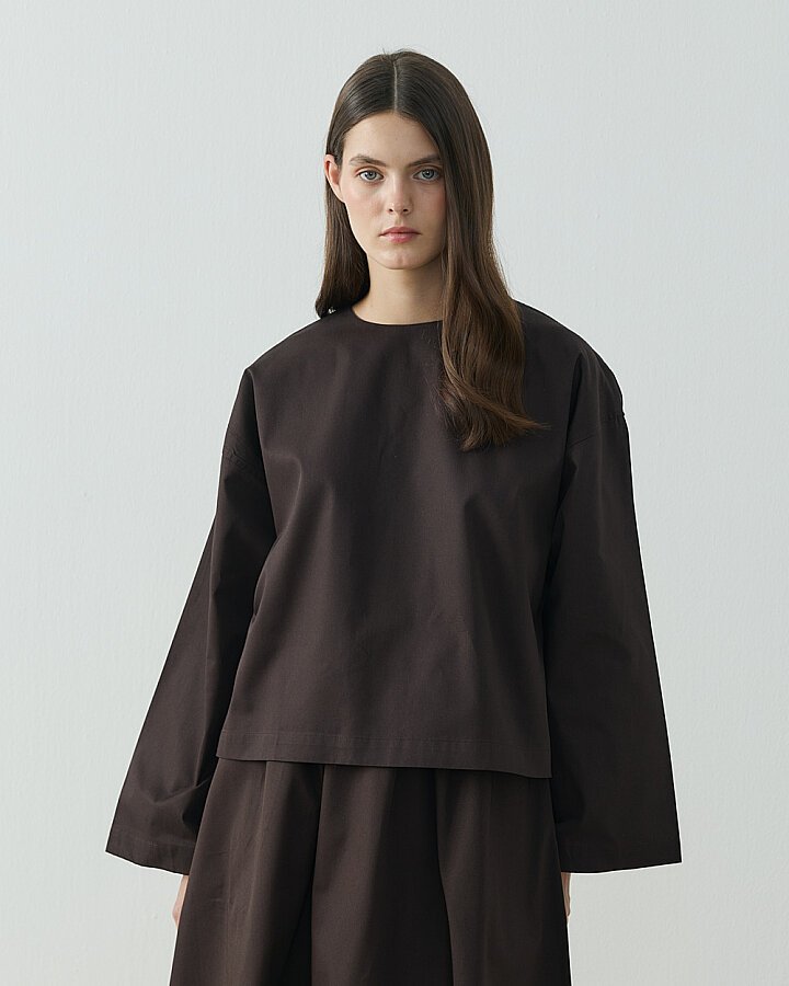 Paper Gabardin Yırtmaçlı Basic Bluz Kahve - Aybikestil (1)