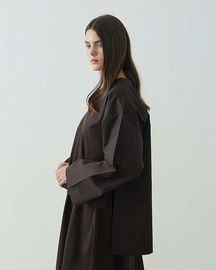 Paper Gabardin Yırtmaçlı Basic Bluz Kahve