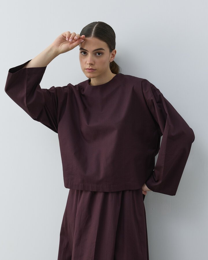 Paper Gabardin Yırtmaçlı Basic Bluz Mürdüm