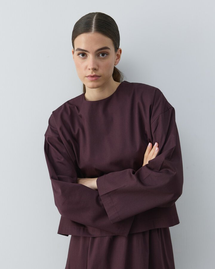 Paper Gabardin Yırtmaçlı Basic Bluz Mürdüm - Aybikestil (1)