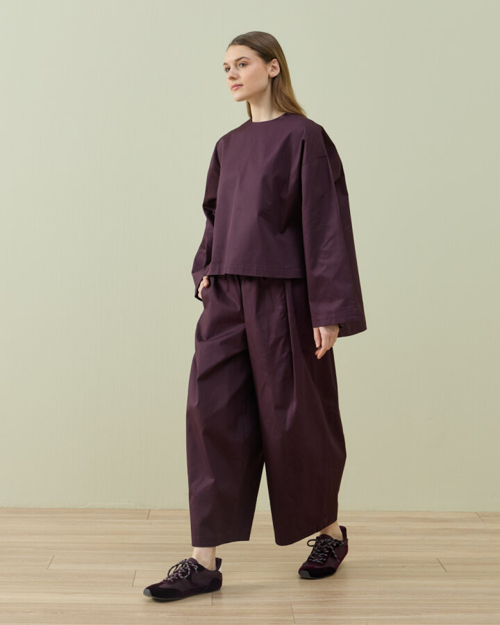 Paper Gabardin Yırtmaçlı Basic Bluz Mürdüm - Aybikestil (1)