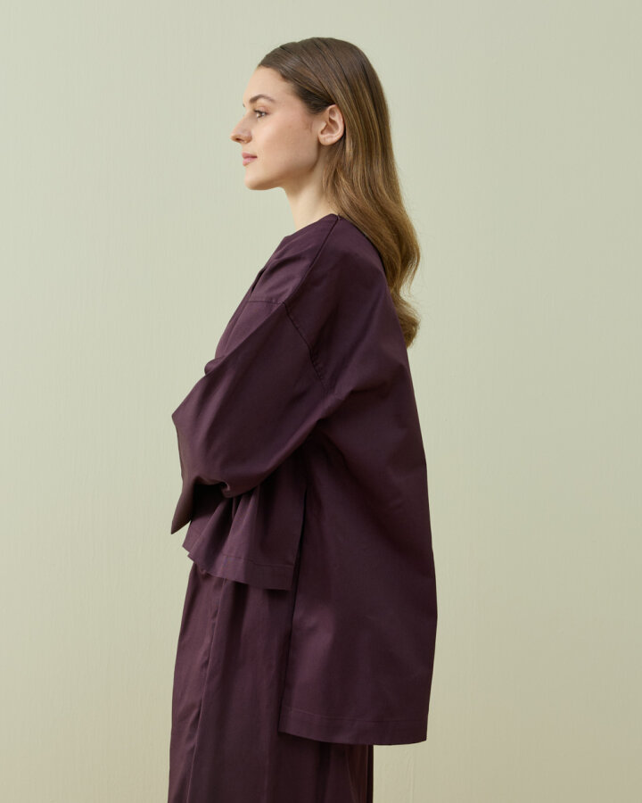 Paper Gabardin Yırtmaçlı Basic Bluz Mürdüm - Aybikestil (1)