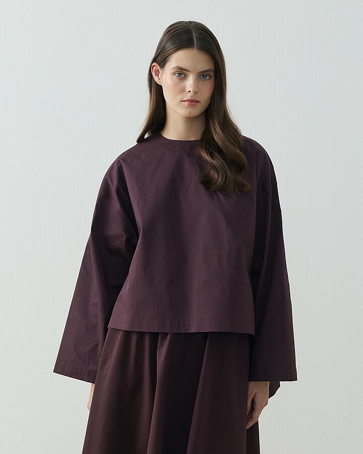 Paper Gabardin Yırtmaçlı Basic Bluz Mürdüm - Aybikestil (1)