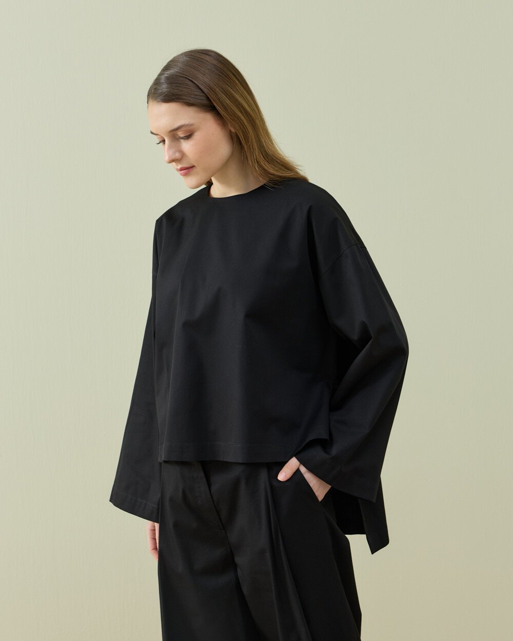 Paper Gabardin Yırtmaçlı Basic Bluz Siyah - Aybikestil