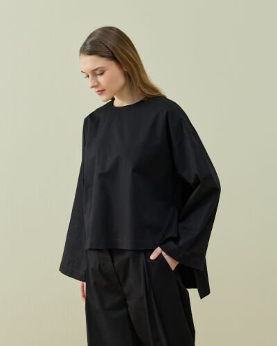 Paper Gabardin Yırtmaçlı Basic Bluz Siyah 