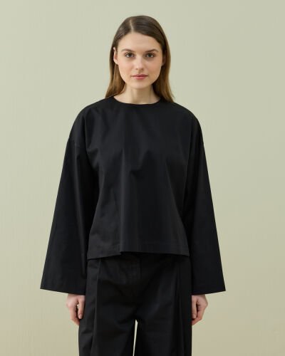 Paper Gabardin Yırtmaçlı Basic Bluz Siyah - Aybikestil (1)