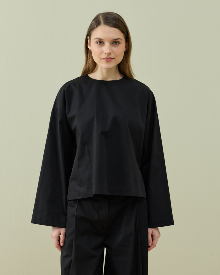 Paper Gabardin Yırtmaçlı Basic Bluz Siyah - Aybikestil (1)