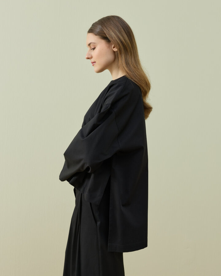 Paper Gabardin Yırtmaçlı Basic Bluz Siyah - Aybikestil (1)