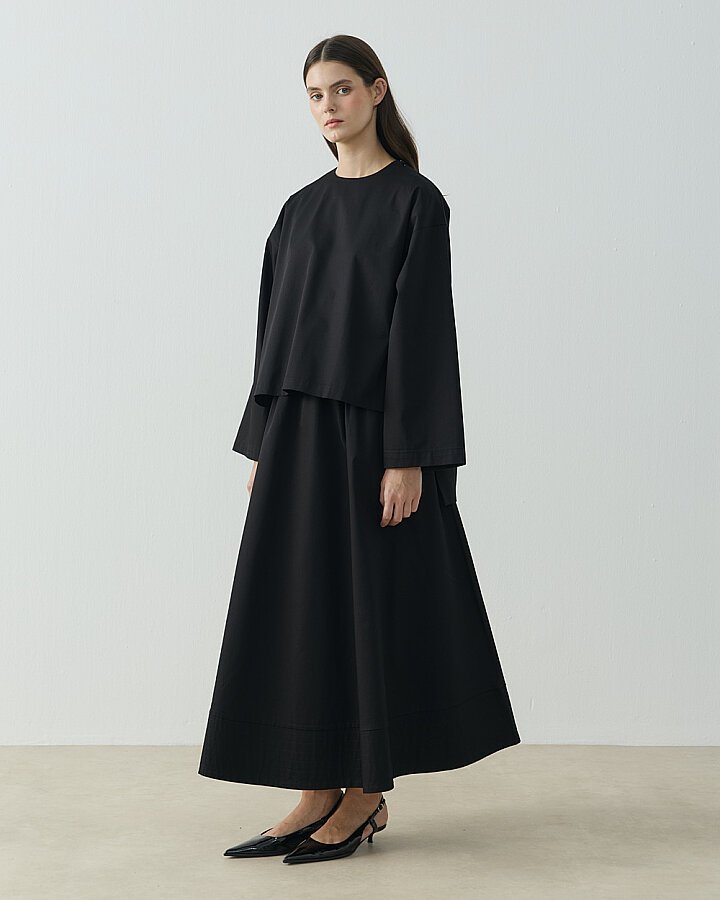 Paper Gabardin Yırtmaçlı Basic Bluz Siyah - Aybikestil (1)
