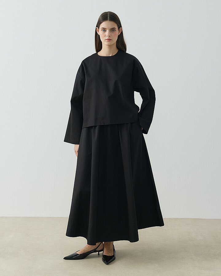 Paper Gabardin Yırtmaçlı Basic Bluz Siyah - Aybikestil (1)