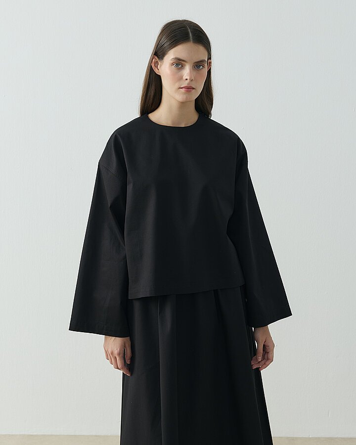 Paper Gabardin Yırtmaçlı Basic Bluz Siyah - Aybikestil (1)