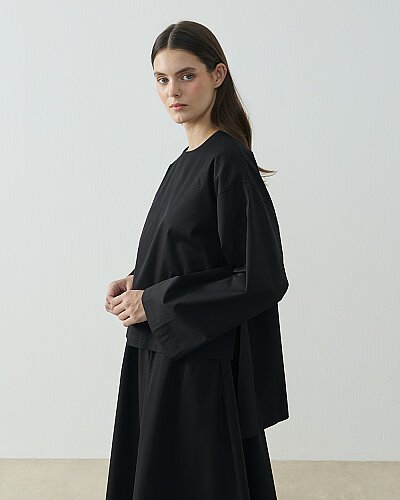 Paper Gabardin Yırtmaçlı Basic Bluz Siyah 