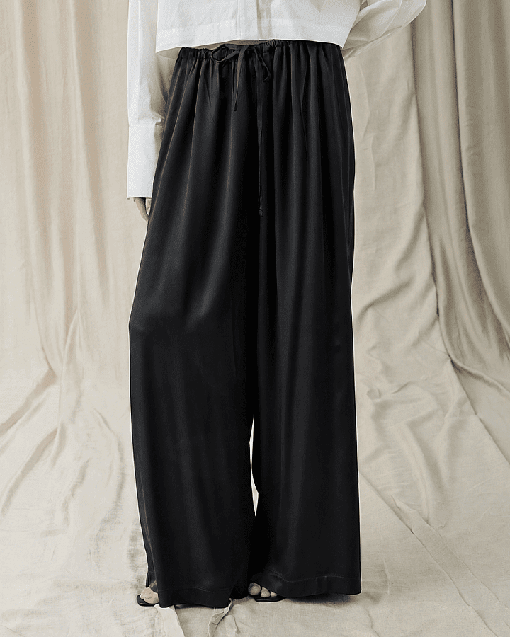 Parlak Wide Leg Bol Pantolon Siyah - Aybikestil