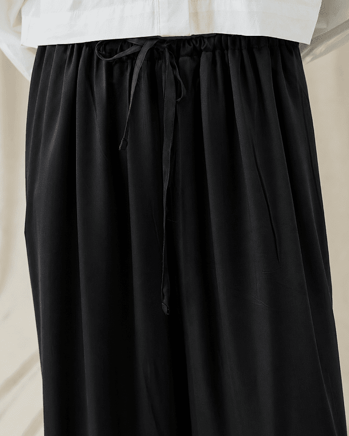 Parlak Wide Leg Bol Pantolon Siyah - Aybikestil (1)