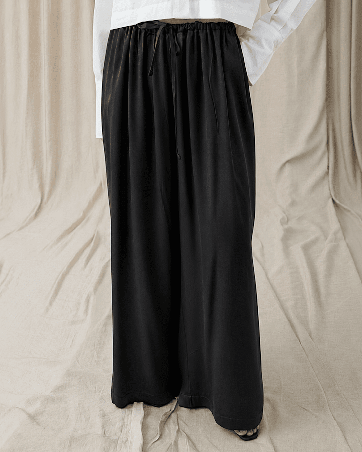 Parlak Wide Leg Bol Pantolon Siyah - Aybikestil (1)