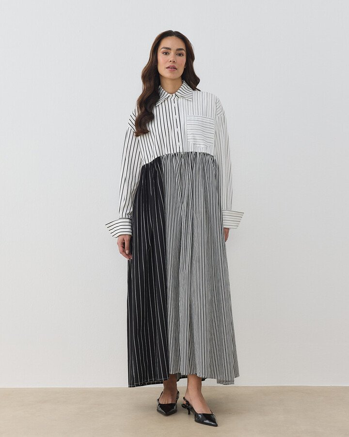 Patchwork Elbise Siyah Çizgili - Aybikestil