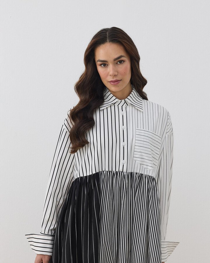 Patchwork Elbise Siyah Çizgili - Aybikestil (1)