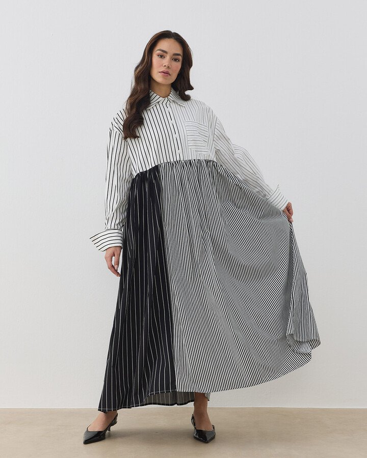 Patchwork Elbise Siyah Çizgili - Aybikestil (1)