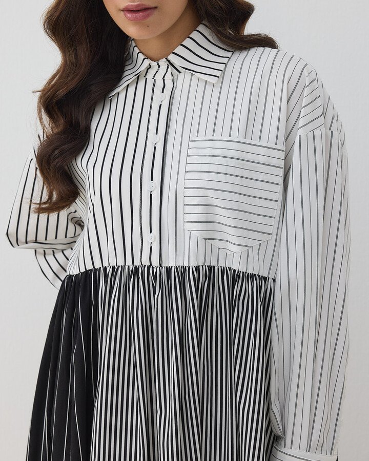 Patchwork Elbise Siyah Çizgili - Aybikestil (1)