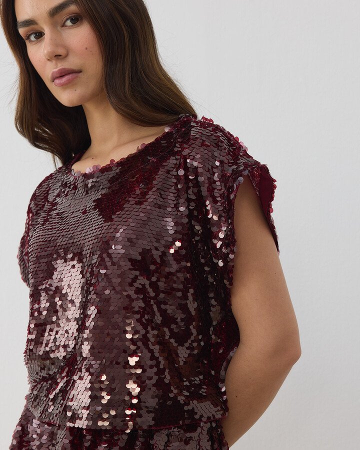 Payetli Crop Bluz Bordo - Aybikestil (1)