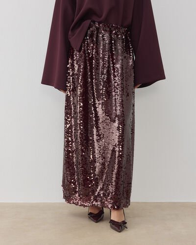 Payetli Düz Etek Bordo 