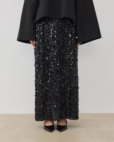 Payetli Düz Etek Siyah 