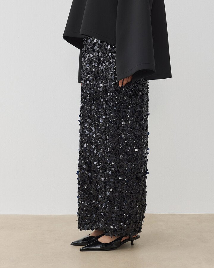 Payetli Düz Etek Siyah - Aybikestil (1)