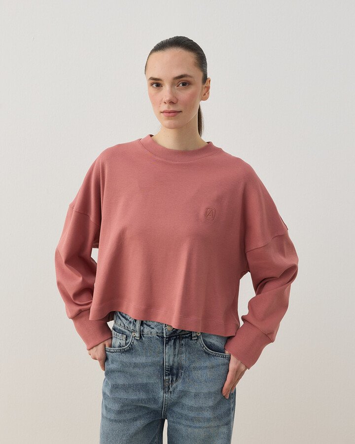 Penye İnterlok Crop Kısa Bluz Blush Pembe - Aybikestil