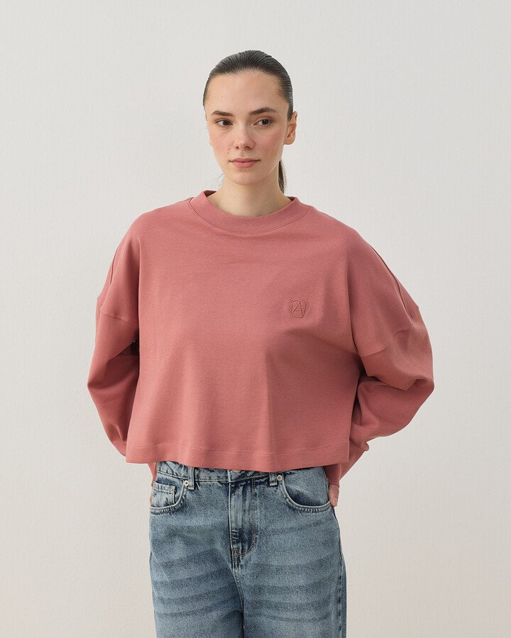 Penye İnterlok Crop Kısa Bluz Blush Pembe - Aybikestil (1)