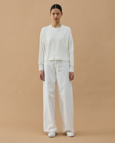 Penye İnterlok Crop Kısa Bluz Ekru - Aybikestil (1)