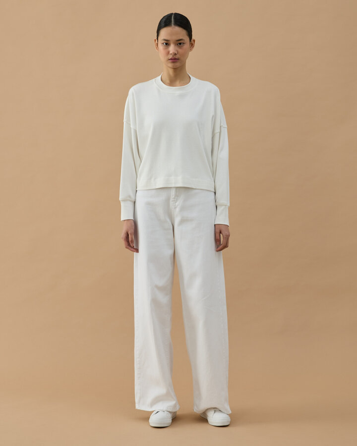 Penye İnterlok Crop Kısa Bluz Ekru - Aybikestil (1)