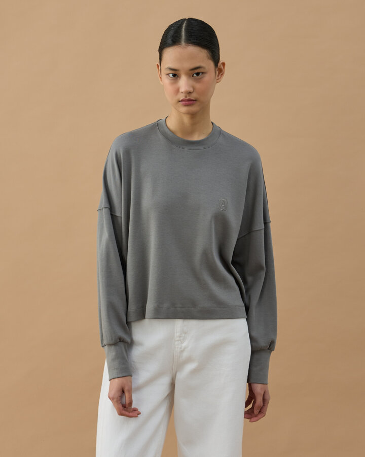 Penye İnterlok Crop Kısa Bluz Gri