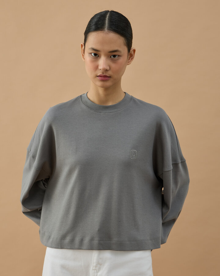 Penye İnterlok Crop Kısa Bluz Gri - Aybikestil (1)