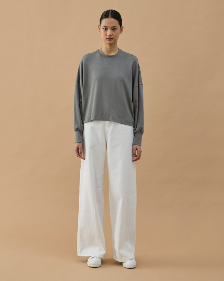 Penye İnterlok Crop Kısa Bluz Gri - Aybikestil (1)