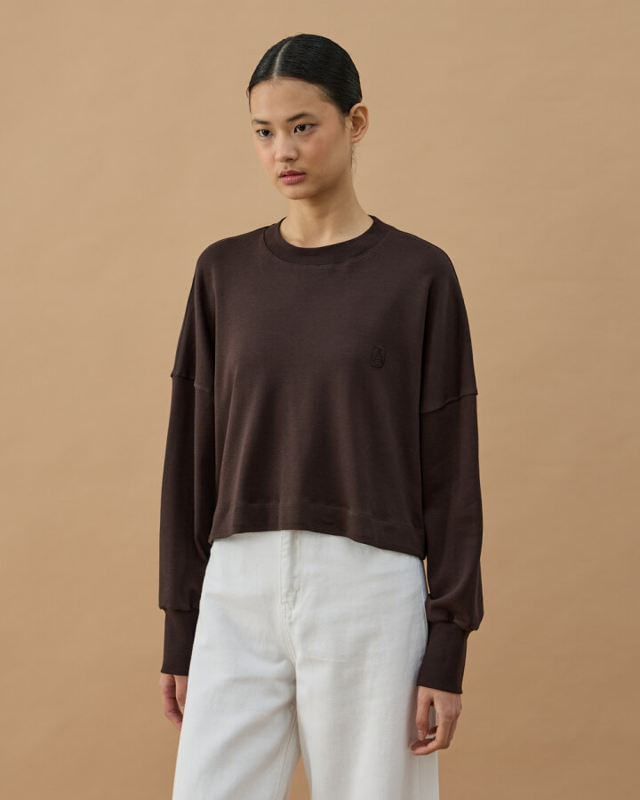 Penye İnterlok Crop Kısa Bluz Kahve - Aybikestil (1)