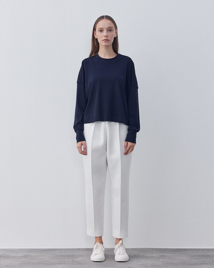 Penye İnterlok Crop Kısa Bluz Lacivert - Aybikestil (1)