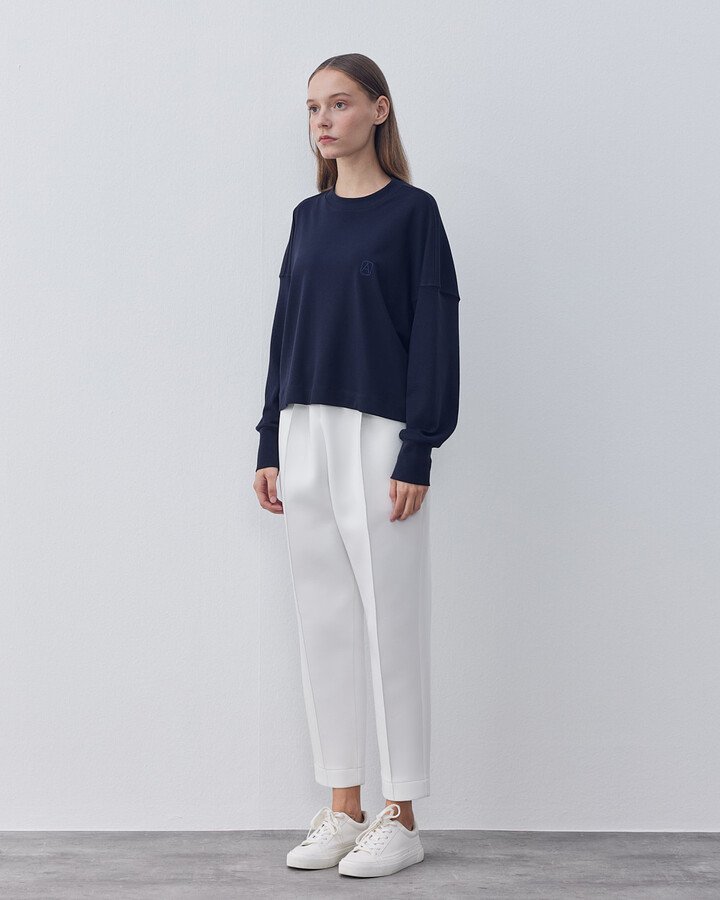 Penye İnterlok Crop Kısa Bluz Lacivert - Aybikestil (1)