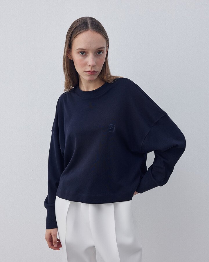 Penye İnterlok Crop Kısa Bluz Lacivert - Aybikestil (1)