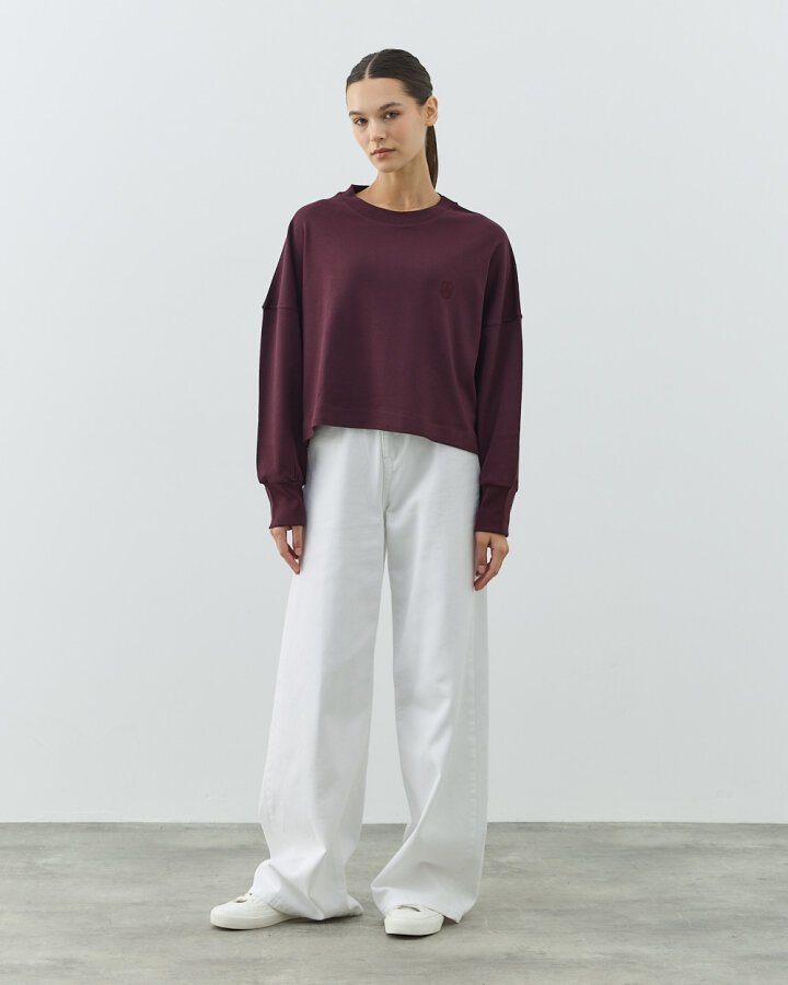 Penye İnterlok Crop Kısa Bluz Mürdüm - Aybikestil (1)