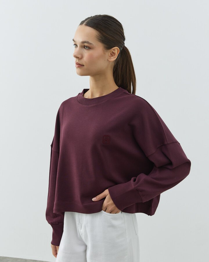 Penye İnterlok Crop Kısa Bluz Mürdüm - Aybikestil (1)