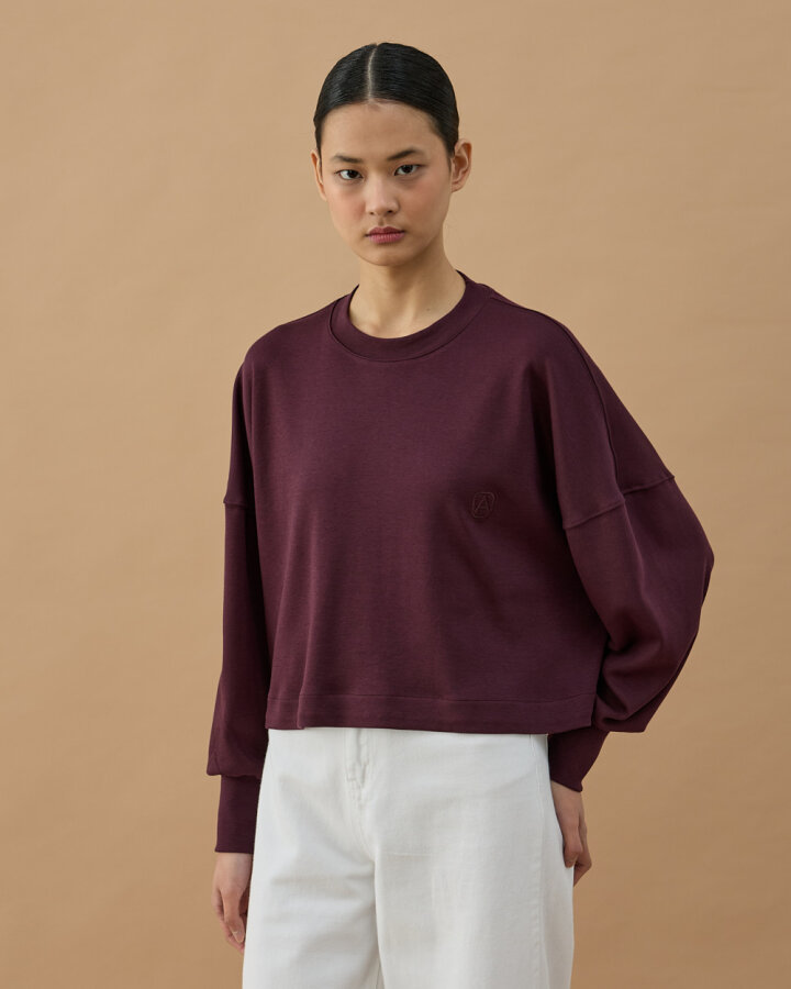 Penye İnterlok Crop Kısa Bluz Mürdüm - Aybikestil