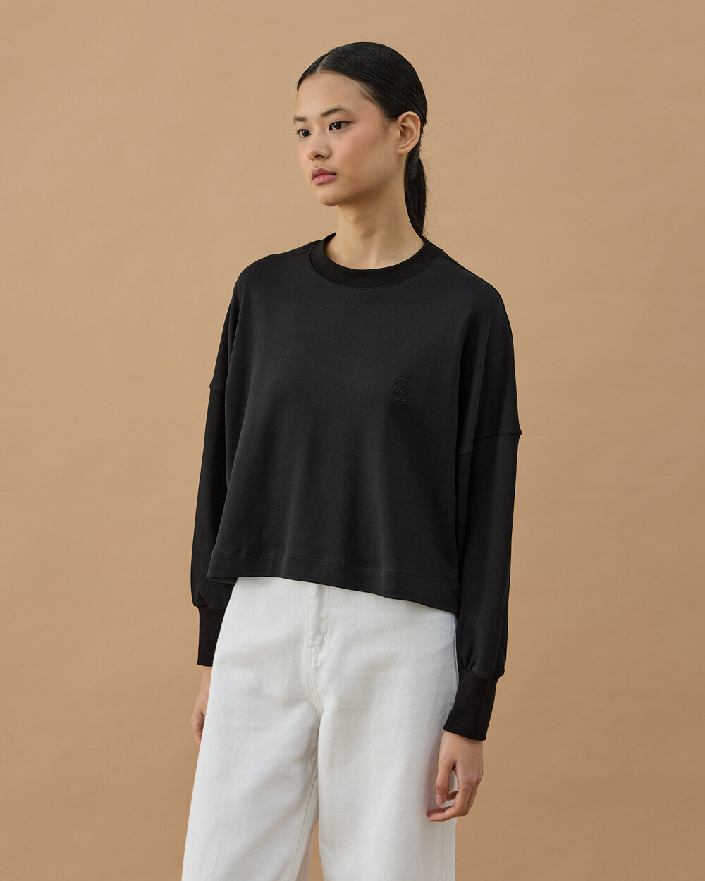 Penye İnterlok Crop Kısa Bluz Siyah - Aybikestil