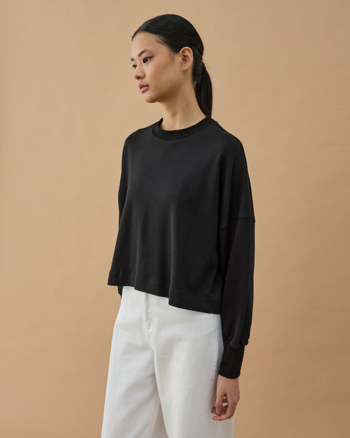 Penye İnterlok Crop Kısa Bluz Siyah - Aybikestil (1)