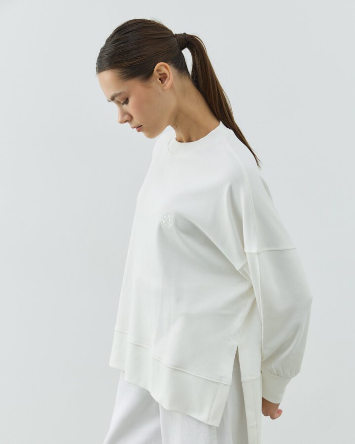 Penye İnterlok Fresh Yırtmaçlı Bluz Ekru