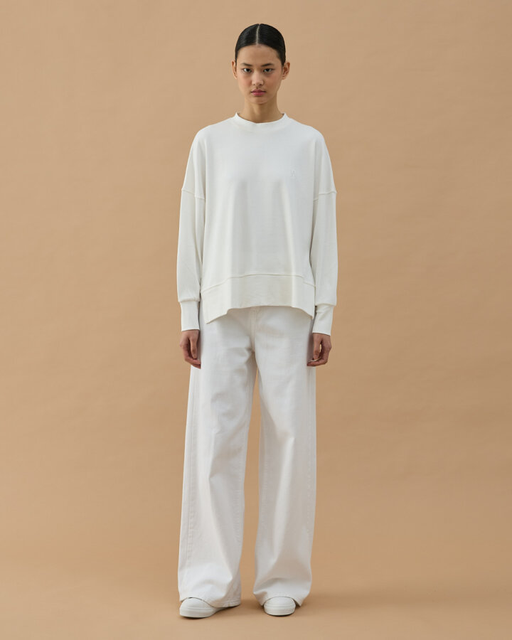 Penye İnterlok Fresh Yırtmaçlı Bluz Ekru - Aybikestil (1)