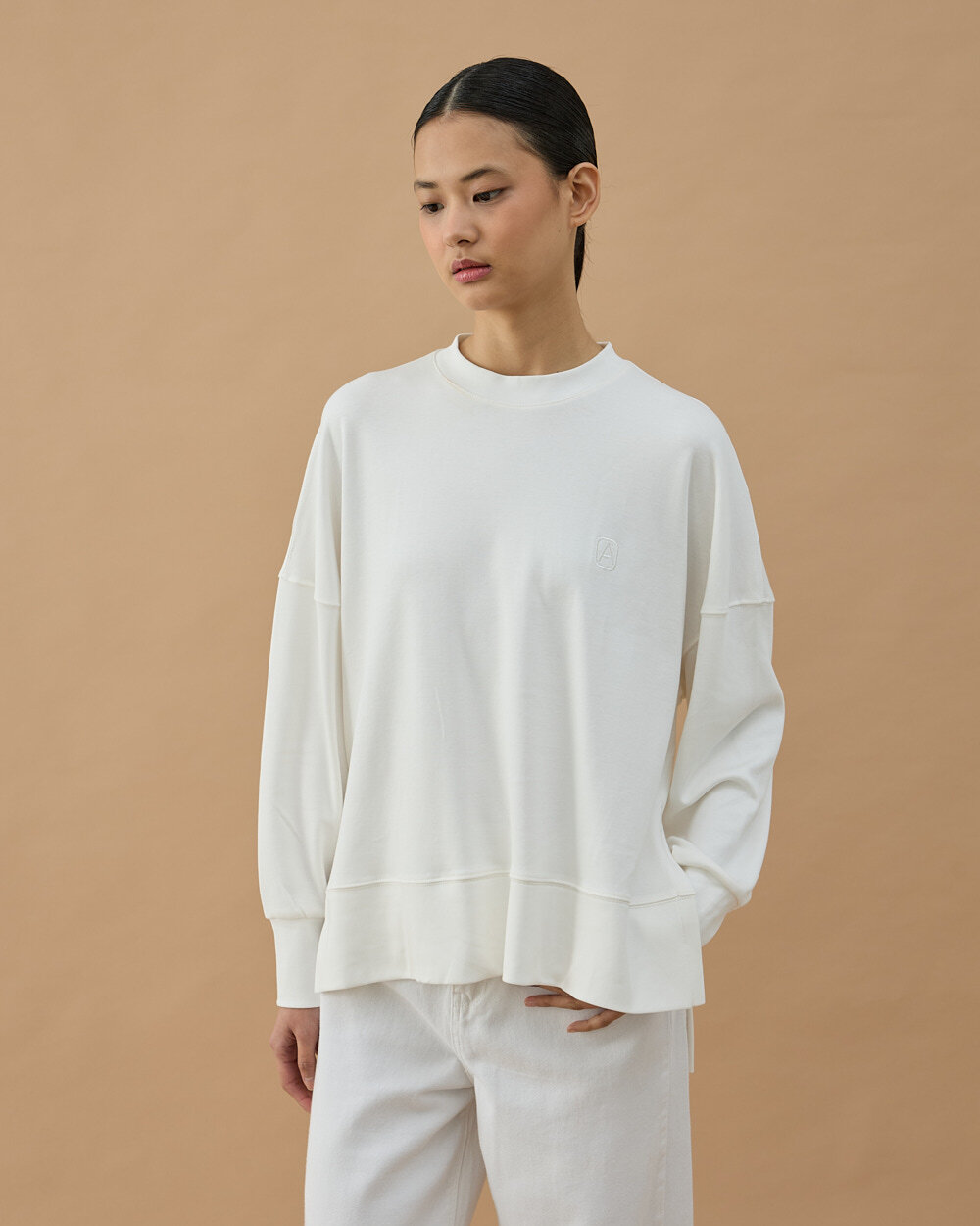 Penye İnterlok Fresh Yırtmaçlı Bluz Ekru - Aybikestil