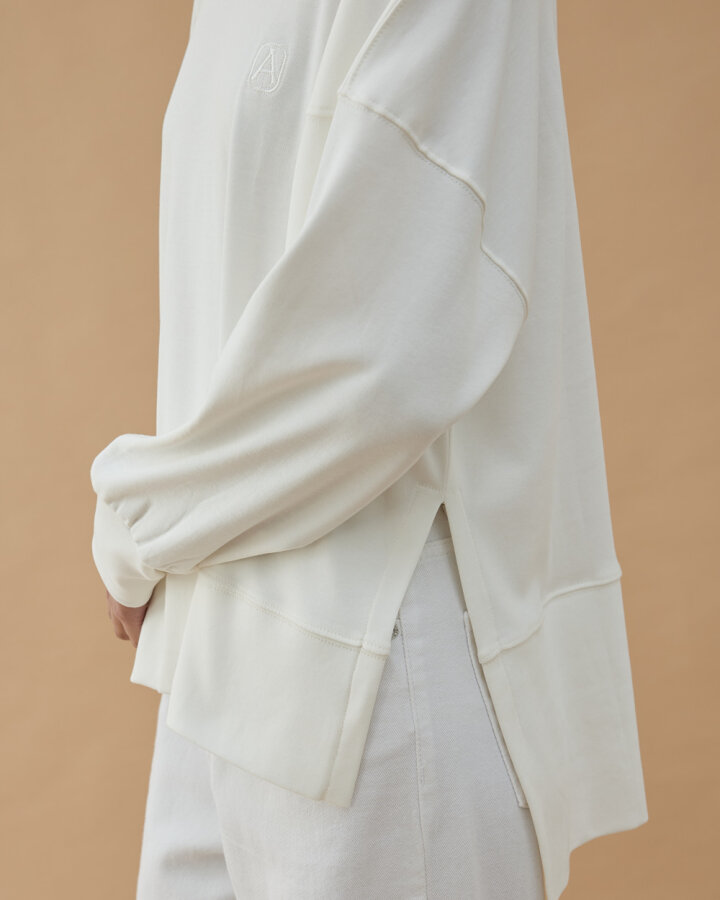 Penye İnterlok Fresh Yırtmaçlı Bluz Ekru - Aybikestil (1)