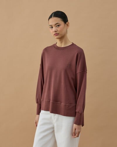 Penye İnterlok Fresh Yırtmaçlı Bluz Erik Çürüğü 