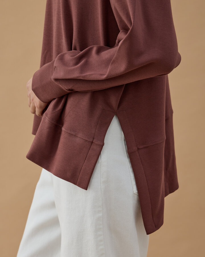 Penye İnterlok Fresh Yırtmaçlı Bluz Erik Çürüğü - Aybikestil (1)